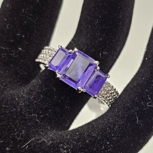 NEW Bomb Party BP "Watch Out Baby" Ring Dark Amethyst Quartz Rhodium Size 9